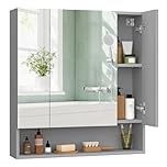 VASAGLE KAILYN Collection - Bathroom Mirror Cabinet, Bathroom Wall Mirror Cabinet, Open Compartment, Adjustable Shelves, 16.5 x 70 x 75 cm, Dove Grey BBK129G01