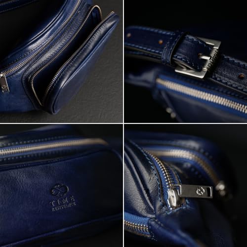 Image of Time Resistance Leather Waist Pack - Belly Bag, Belt Bag, Fanny Pack - Handmade in Italy (Blue)