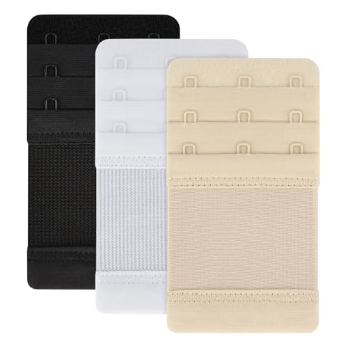 Oumida 3 Stück Damen BH-Verlängerer 3 Reihen 3 Haken BH-Verlängerung Weich Hautfreundlich Leichte Einfach Einzustellen (Schwarz/Weiß/Heller Hautton)