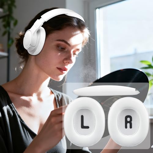 Image of SOULWIT Replacement Kit for JBL Tune 700BT /710BT /720BT /750BTNC /760NC /770NC Headphones, Protein Leather Ear Pads + Headband - White