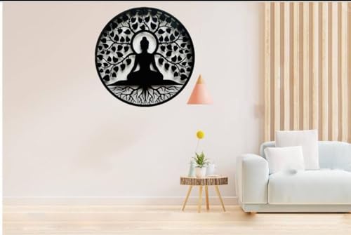 Image of M.K Handicraft Buddha Metal Wall Art 3D Wall Art 24 IN Wall Hanging with Led Backlight Decorative Showpiece - 60 cm (Iron,Black) for Living Room, Bedroom, Dining Room