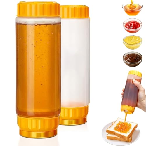Angju Honey Dispenser No-drip with Lid Honey & Syrup Squeeze Bottle Refillable Condiment Bottle Bpa-free More Hygienic for Sauces Ketchup Kitchen Pancakes Salad Dressings
