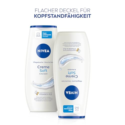 NIVEA Creme Soft Pflegedusche, Duschgel mit Vitaminen und wertvollen Ölen, feuchtigkeitsspendende und pH-hautneutrale Cremedusche mit mildem Duft (250 ml)