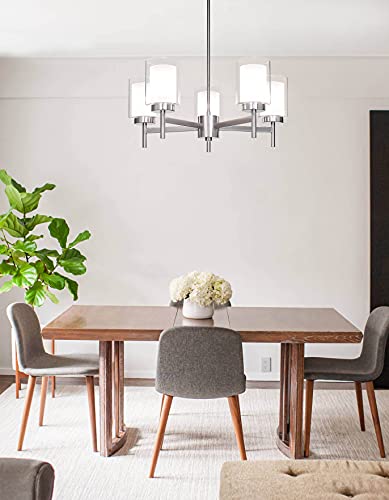 Xinbei Lighting Chandeliers, Modern 5 Light Chandelier Adjustable Hanging Pendant Light With Glass In Brushed Nickel For Dining & Living Room Xb-C1276-5-Bn #TOP3