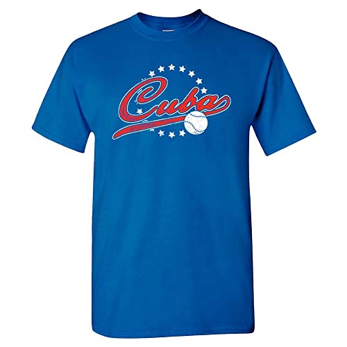 Cuba Baseball Men's Vintage Fan T-Shirt (Royal Shirt, L)