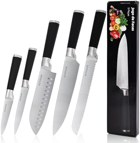 Conjunto de Facas 5 Peças, 4CR13 Aço Inoxidável Afiado e Durável,...