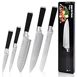 ULTVIGOR Conjunto de Facas 5 Peças, 4CR13 Aço Inoxidável Afiado e Durável, Cabo antiderrapante, Corte Preciso para Cozinhas Domésticas, Inclui Faca de Chef, Santoku (Preto)