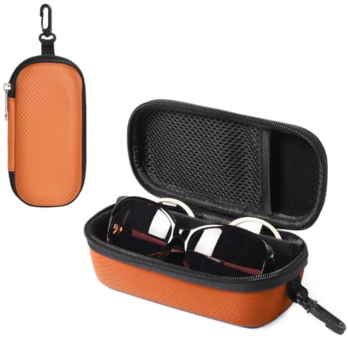 Bukere Double Eyeglasses Case with Adjustable Slots EVA Hard-shell Travel Dual Glasses Sunglasses Organizer for Men Women (2 Slots Orange)