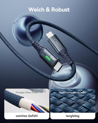 INIU 240W USB C Kabel, [2 Stück 2m] USB C auf USBC Schnellladekabel Blau – Ansicht 5