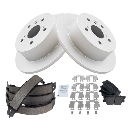 Image of TRQ Rear Brake Pad and Rotor Set Semi Metallic G Coated Rotors Parking Shoe Compatible with 2013-2018 Lexus ES300h ES350 Toyota Avalon 2012-2017 Camry