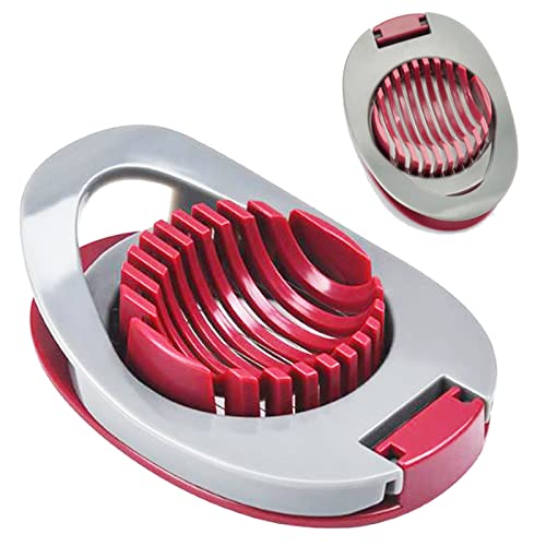SZXMDKH Egg Slicer with Stainless Steel Wire Egg Slicer, Multifunctional Egg Cutter for Evenly Slicing Boiled Eggs Ham Banana and Strawberry(Red), White