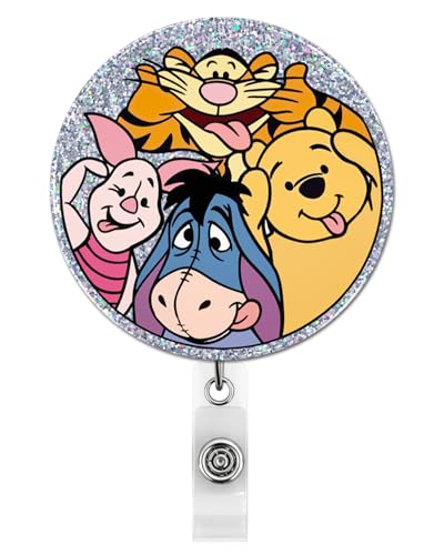 Pooh Bear Badge Reel, Funny Retractable Badge Holder Name Tag
