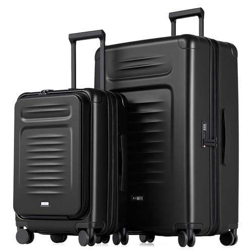 Coolife Luggage Sets Checked Suitcases - 2 Piece, Travel Carry on with Spinner Wheels, Expandable Hardside Large Suitcase with TSA Lock,20+29 Inch Black Black 2 Piece Set（20/29）