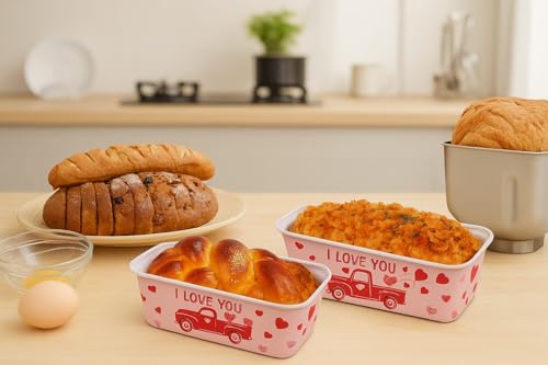 Image of Loaf Pans, Plumpy Disposable Loaf Bread Pan, Bread Pans for Baking Molds with Festive Snowflake and Christmas Designs, for Cakes and Treats (Light Pink with Small Heart, Pack of 10)