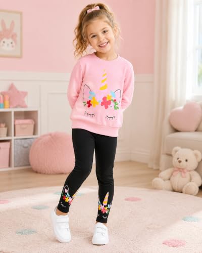 Image of Girls 2 Piece Outfits Toddler Girls Leopard Print T-Shirt and Leggings Set School Outfits Girl Clothes Fall Sets