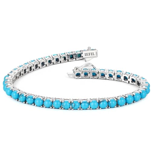 Iefil Teal Blue Bracelets for Women - December Birthstone Bracelet Sterling Silver Teal Blue Jewelry | Anniversary Birthday Gifts for Women Size 7