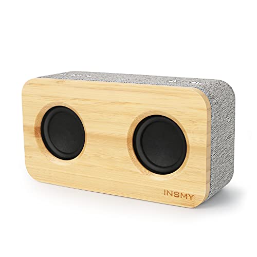 Insmy Retro Bluetooth Speaker, 20W Portable Wood Home Audio Super Bass Stereo With Subwoofer, Bluetooth 5.0 24H Playtime Support Tf Card Aux Wireless Bookshelf Speaker For Party (Beige) #TOP26