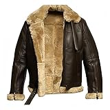 LGHLMCL Mens Shearling Sheepskin Leather Bomber Jacket Faux Suede Fur Fluffy Jackets Winter Outdoor Thicken Warm Aviator Coat