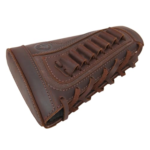 Tas Trost Leather Cheek Rest Canvas Buttstock Shell Holder Rifle Recoil Pad .308 .30-30 .22LR 12GA (Coffee, .357 .30-30 .35 .38)