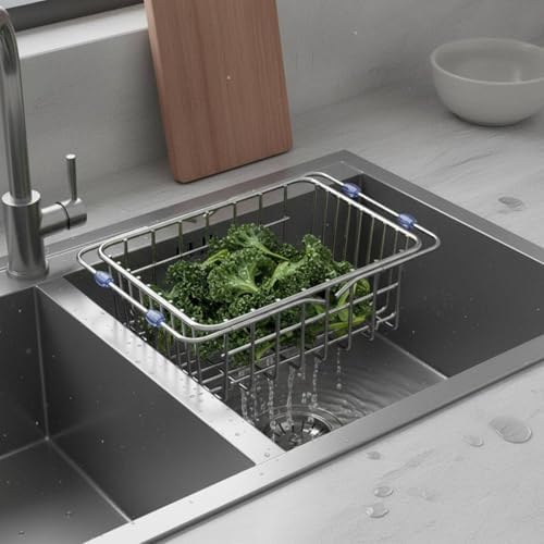 Baoblaze Drain Basket Expandable Sink Rack Dish, Silver, Natural Color - Retractable, Large - 4