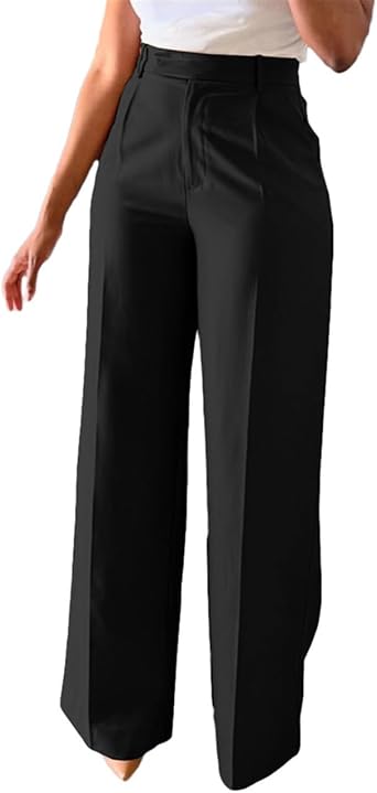 Casual Wide Leg Pants Business Office Trousers with 2-Pockets, 2025 Work Pants for Women Business Casual Office Dress Pants Trousers with Pockets Black, S