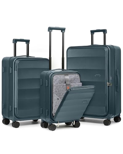 Image of Joyway Luggage Set 3 Piece Top Opening Suitcase Set with Spinner Wheel and TSA Lock, PC Hard Shell Carry on Luggage with Front Pocket for Woman Men (Blue)