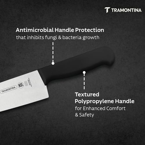 Image of TRAMONTINA Professional Meat /Chef Knife 20 cm | Stainless Steel Sub-Zero Treated Blade | Antimicrobial Black Polypropylene Handle | Heavy-Duty Butcher & Meat Processing Knife