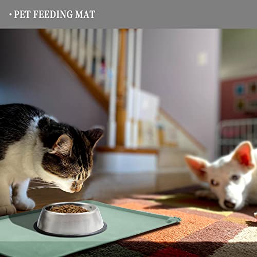 Waterproof Pet Feeding Mat with High Raised Edges, Heavier and Thicker Placemats for Cat Dog Water Bowl with BPA Free, Dogs Cats Food Mats for Messy Drinkers to Prevent Spill and Protect Floors