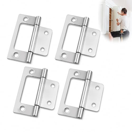 Image of 4pcs Flush Hinges, 2 Inch Silver Flush Hinges for 18mm MDF, Stainless Steel Flush Door Hinges Perfect for Cabinets Cupboards Shed Doors DIY Wood Projects and Furniture Fittings