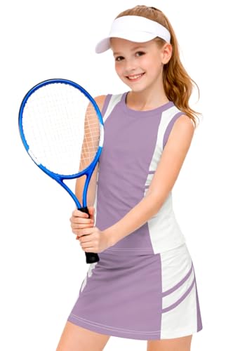 Image of AOBUTE Girls Tennis Golf Outfit Tank Top and Skirt with Shorts Set 4-12 Years