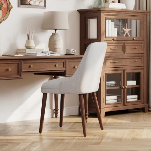 Image of MALOL Dining Chairs Set of 4, Upholstered Dining Room Chair with Wood Legs, High-Back Padded Kitchen Chairs for Dining Room /Restaurant /Cafe, Light Grey
