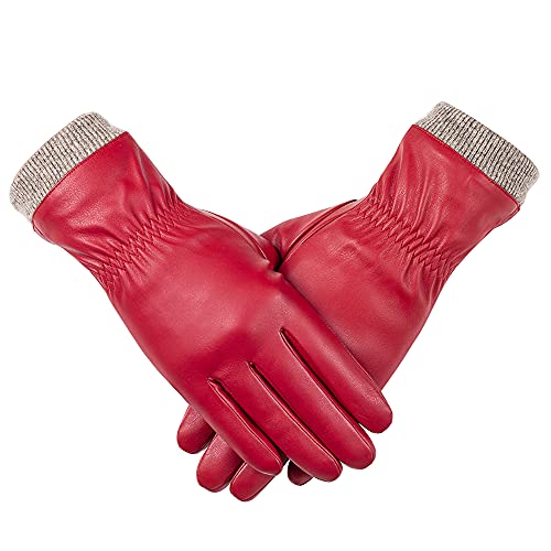 REDESS Women's Wool-Fleece Lined Touchscreen Leather Gloves