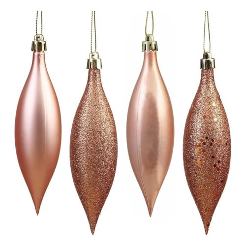 Vickerman N500158 Shatterproof Drop Ornament with 4 Separate Finishes (Shiny, Matte, Glitter and Sequin) in 8 per Box, 5.5", Rose Gold