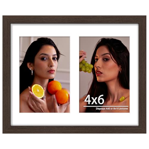 Image of DUENPY 8x10 Double Picture Frame For Displaying Double 4x6 Picture Frame for Wall Mounting or Tabletop, Walnut.