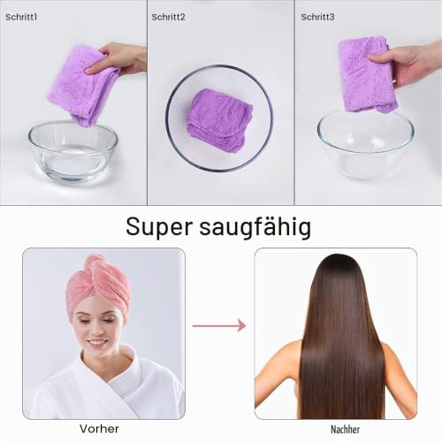 Foto von URAQT Haarturban Handtuch, 3 Stück Mikrofaser Turban Handtücher Schnelltrocknend Handtuch, Damen Haarturban Verdreht mit Knopf für Handtücher Frauen Mädchen Lange Lockiges Nasses Alle Haartypen(A)