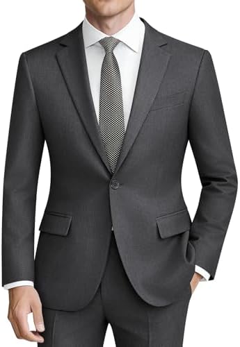 QUELDRA Men's Suits Slim Fit 2-Piece One Button Suit for Wedding Business Men's Suit Jacket Trousers, darkgray, S