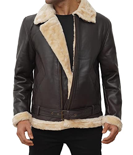 Image of Blingsoul Mens Sherpa Leather Jacket with Shearling Fur Collar - Real Lambskin Winter Leather Jacket For Men