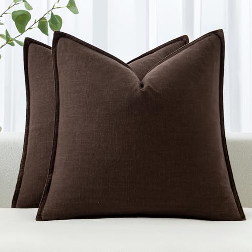 Image of MIULEE Decorative Linen Pillow Covers 20x20 Inch Dark Brown Boho Farmhouse Neutral Winter Couch Throw Pillows for Bed Pack of 2 Accent Modern Pillowcase Sofa Livingroom Home Decor