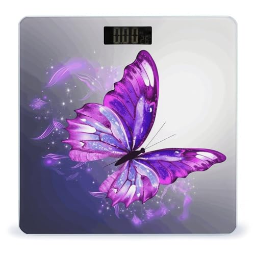 Báscula de baño digital con diseño morado mariposa miniatura 1