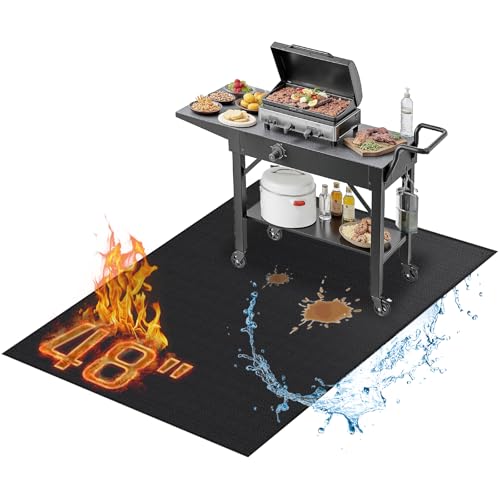 RICHIE 48 x 30 Inch Under Grill Mats for Outdoor Grill, Double-Sided Fireproof BBQ Grill Mat, Waterproof Oilproof Heavy-Duty Protector for Charcoal Gas Grills, Fire Pits, Deck, Patio and Lawn
