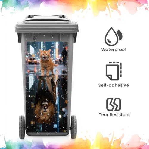 ANATTASOUL Mülleimer Aufkleber, 2 Blätter Mülltonnen Aufkleber 38×82cm Katze und Löwe Selbstklebend Aufkleber für Mülltonnen Mülleimer Aufkleber für Behälter, Kühlschrank