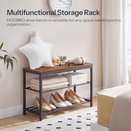 HOOBRO Shoe Bench, 3-Tier Narrow Entryway Bench with Seat, Shoe Rack