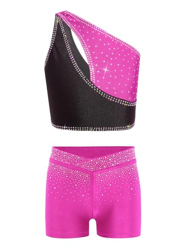 Ensemble de danse 2 pièces fille rose vif avec short et brassière pom-pom girl 15-16 ans