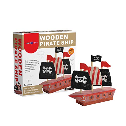 SadoCrafts Wooden Pirate Ship Kit - Fun, Interactive, Educational and DIY Boat Painting and Assembling Kit for Kids Ages 5 and Above