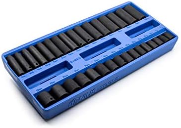 Miniatura 2 de Genius Tools Juego de llaves de vaso de impacto profundo estándar y métricas de 38 pulgadas de 38 pulgadas, 6 puntos, 0.276 in - 0.866 in TF-332M