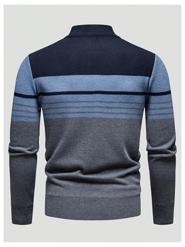 Men's Striped Quarter Zip Pullover Sweater Color Block Long Sleeve Knitted Lightweight Sweaters2