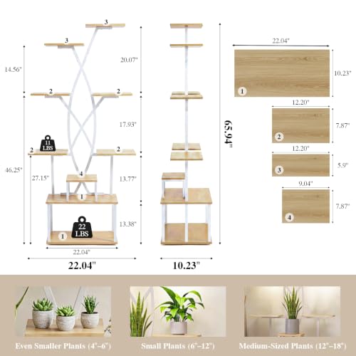 Image of 9 Tier 66 inch Tall Plant Stand with Grow Lights for Indoor Plants(White)