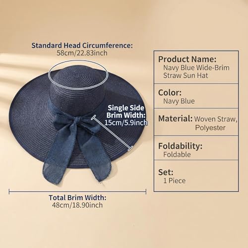Sombrero de paja para mujer con ala ancha azul miniatura 2