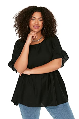 Trendyol Woman Regular A-Line Crew Neck Woven Plus Size Blouse Camisa, Black, 42 para Mujer
