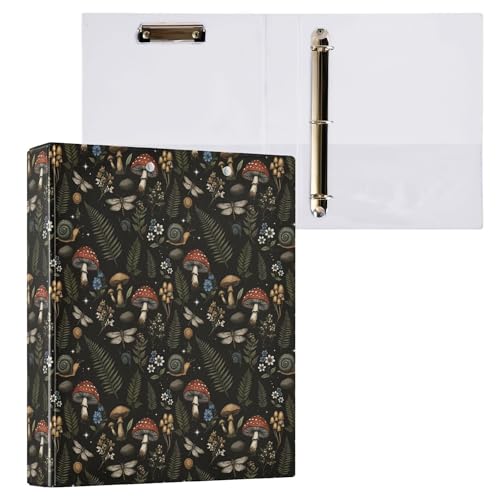 Mushroom Round Ring Binders 1.5 Inch Leaves Flower Berry Daisy 3 Ring Clipboard Binder for Office School Work Supplies File Folder Document 200 Sheet Capacity Easy Open